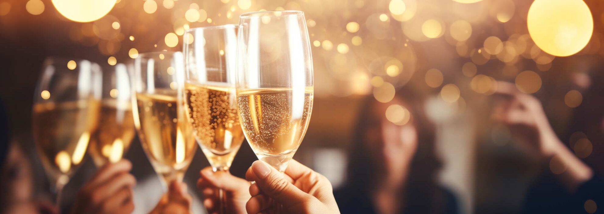 Nahaufnahme von Menschen, die mit Champagnergläsern zu Silvester anstoßen